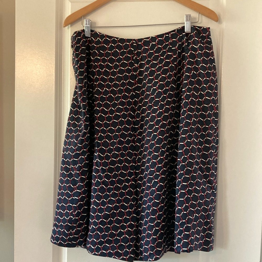 Talbots 14 Blue Res White A-Line Silk Skirt - Picture 8 of 11